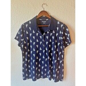 Kim Rogers Short Sleeve Navy Polo With Sail Boat Design Womens Large